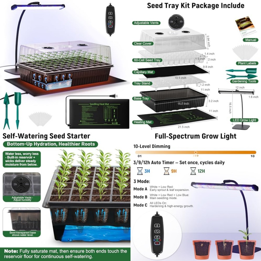 Seedling Heat Mat - 60-Cell Self-Watering Seed Starter Kit with